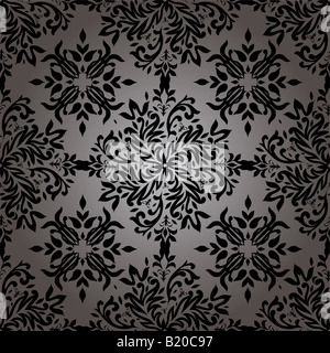illustrierte Tapetendesign mit einem floralen Thema in schwarz Stockfoto