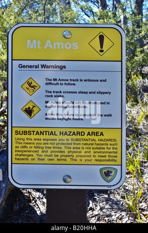 Warnschild am Mount Amos, Freycinet National Park, Tasmanien Stockfoto