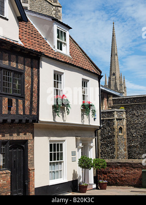 HÄUSER AM PRINCES STREET NORWICH MIT BLICK AUF DEN DOM HINTER NORFOLK EAST ANGLIA ENGLAND UK Stockfoto