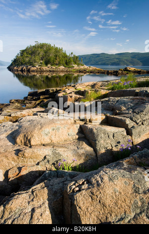 Der Saguenay River von der Pier in Dorf Petit-Saguenay gesehen. Quebec, Kanada. Saguenay Fjord. Stockfoto