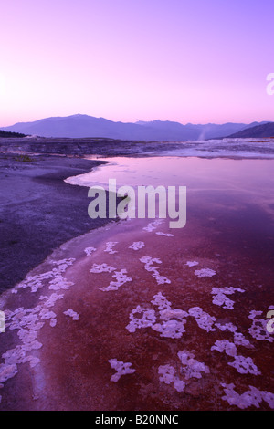 Abenddämmerung am oberen Terrassen Mammoth Hot Springs Yellowstone Nationalpark Wyoming USA Stockfoto