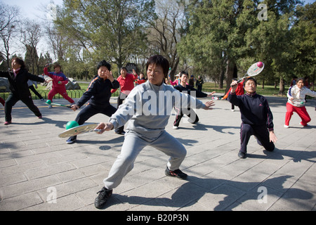 Tai Chi mit Schläger und Ball im Park der Tempel des Himmels Peking China Stockfoto