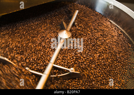 ILLINOIS Riverwoods Metall Stab drehen und rühren gerösteten Kaffeebohnen zum Abkühlen nach dem Rösten der Bohnen aus Fair-Trade-Vereinbarung Stockfoto