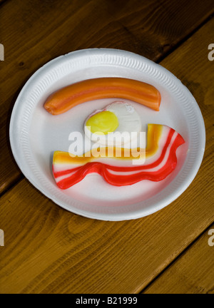 Traditionelles englisches Frühstück in Form von Süßigkeiten Stockfoto