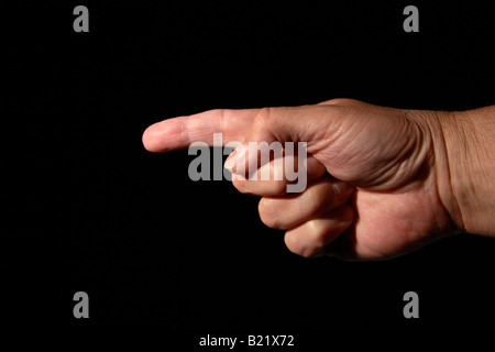 Hand mit einem Zeigefinger. Stockfoto