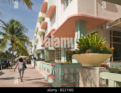 Art-Deco-Hotels am Ocean Drive in South Beach Miami Stockfoto