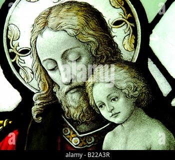 Abschnitt ein Glasfenster in der Kirche St Johns in North Bovey Devon Stockfoto