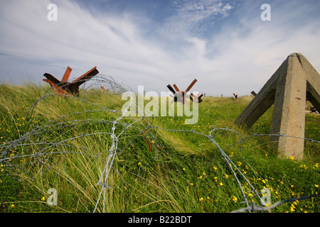 Normandie, Frankreich. Reihe von deutschen Panzersperren bei "Utah Beach", in der Nähe des Museums. Stockfoto