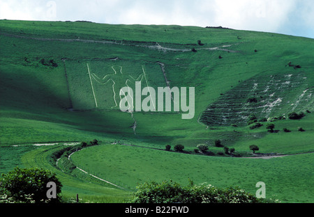 Figur eines Mannes in der Kreide von Windover Hill auf der South Downs in Wilmington East Sussex Südengland Stockfoto