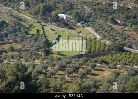 Berg-Terrassen von P.R.V.53 zum Castellet de l'Ocaive, in der Nähe von Alicante Provinz, Comunidad Valenciana, Pedreguer, Spanien Stockfoto