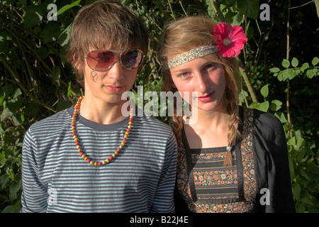 Hippie-Boy und Girl-paar-Porträt Stockfoto