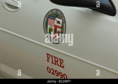 Tür von einem Los Angeles-Feuerwehr-Fahrzeug Stockfoto