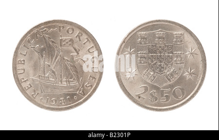 Portugiesische Escudo 2 und 50 Centavos Münze (1981) Stockfoto