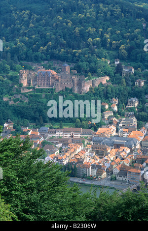 Erhöhte Ansicht von Stadtbild, Neckars, Heidelberg, Baden-Württemberg, Deutschland Stockfoto