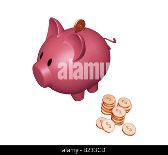 3D Rendern von ein Sparschwein mit Dollar-Münzen Stockfoto