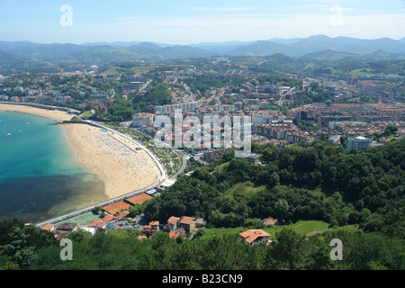 Luftaufnahme von Strand und Stadt Playa de Ondarreta-San Sebastian-Spanien Stockfoto