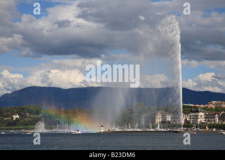 Springbrunnen im See Jet d ' Eau Leman Genfer See Schweiz Stockfoto