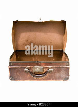 Alte Vintage Leder Case Schuss vor einem weißen Hintergrund Stockfoto