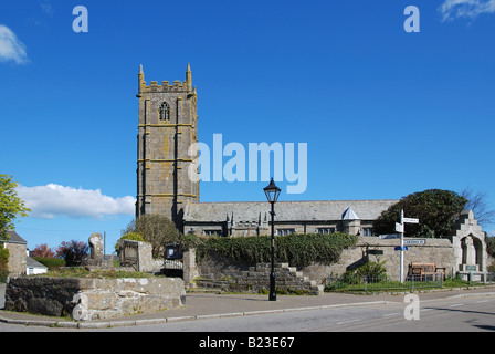 die Pfarrkirche am st.buryan in der Nähe von Lands End in Cornwall, Großbritannien Stockfoto