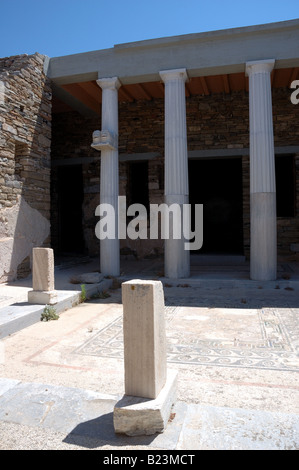 Ruinen des Hauses mit dem Dreizack auf Delos, Griechenland Stockfoto