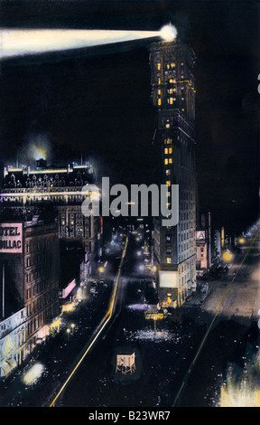 Elektrische Lampen Beleuchtung Times Square in New York City im Jahre 1900. Hand - farbige Raster eines Fotos Stockfoto