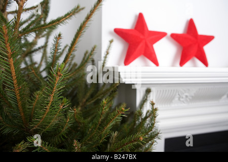 Ein Weihnachtsbaum und Sterne Weihnachtsschmuck Stockfoto