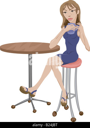 Eine Frau sitzen nippen Kaffee Stockfoto