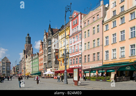 Breslau, Schlesien, Polen. Rynek (Marktplatz) Hausfassaden auf Nordseite Stockfoto