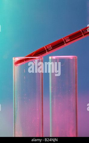 CLOSE UP REAGENZGLAS UND PIPETTE Stockfoto