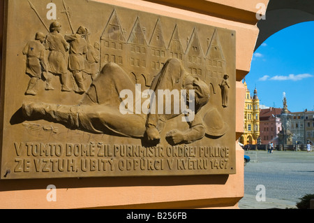 Relief am Hauptplatz in Budweis in Tschechien-Europa Stockfoto