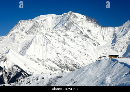 Skigebiet St. Gervais am Fuße des Mont-Blanc-Massiv, St. Gervais, Haute Savoie, Frankreich Stockfoto