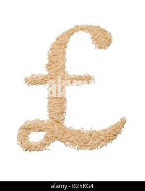 Pfund Sterling Symbol aus Reis hergestellt Stockfoto