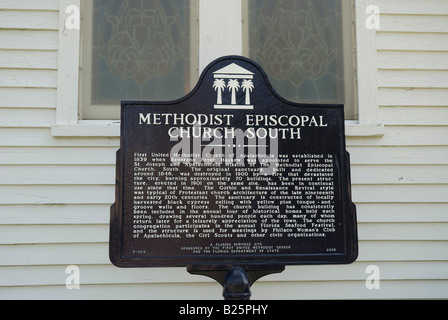 historische Zeichen für Methodist Episcopal Church South, Apalachicola, Florida Stockfoto