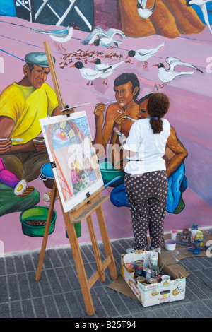 Spanierin Malerei Wandbild der Fischer an Wand in Las Palmas auf Gran Canaria Stockfoto