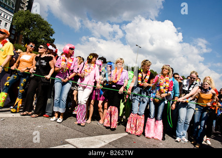 Menschen feiern eine deutsche Country-Musik Party Schlagermove in Hamburg, Deutschland Stockfoto