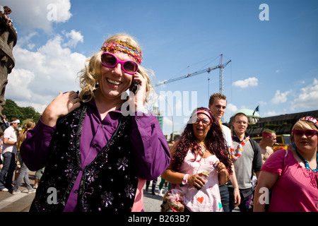 Menschen feiern eine deutsche Country-Musik Party Schlagermove in Hamburg, Deutschland Stockfoto