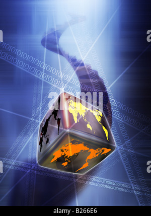 Digitalen Hintergrund Weltkarte und cube Stockfoto