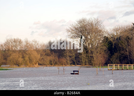 Parkbank durch einen Fluss in Newport Pagnell in der Nähe von Milton Keynes Stadt von Milton Keynes Stockfoto