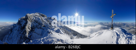 schneebedeckte Berge Szene, Panorama vom Gipfel der Naunspitze, Zahmer Kaiser, Kaiser Reichweite, Kufstein, Tirol, Österreich Stockfoto