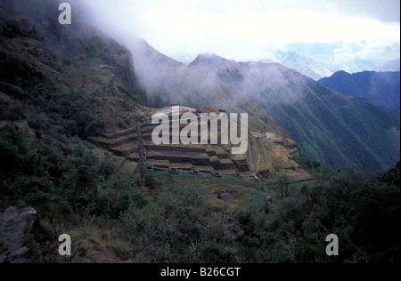 Inka-Ruinen von Sayacmarca entlang des Inka-Trail Stockfoto