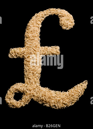 Pfund Stirling Symbol aus Reis hergestellt Stockfoto