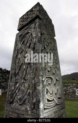 Geschnitzte Gedenkstein auf dem Friedhof von Croick Kirche in der Nähe von Ardgay, Sutherland, Schottland, Vereinigtes Königreich, Stockfoto