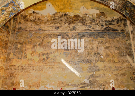 Wandmalereien im inneren Wüste Burg Qasr Amra, Umayyad arabischen Jagdschloss, Jordan, Arabien Stockfoto