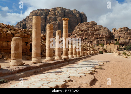 Säulenstraße, CARDO MAXIMUS, nabatäische Stadt Petra, Jordanien, Arabien Stockfoto