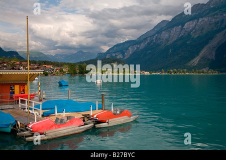 Tretboote auf dem Brienzersee im Bezirk Interlaken des Kantons Bern in der Schweiz Stockfoto