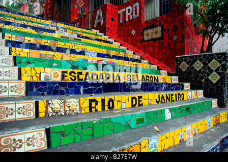 Escadaria Selaron, ein Mosaik gefliesten Treppe in Rio De Janeiro, Brasilien Stockfoto