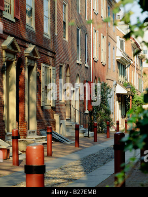 Private Haushalten Zeile Elfreth Gasse, Philadelphia, Pennsylvania, das älteste durchgehend besetzt Wohnstraße in den USA Stockfoto