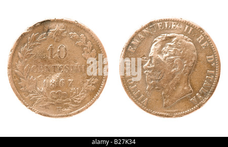 Italienischen 10 Centesimi-Münze (1867) Stockfoto