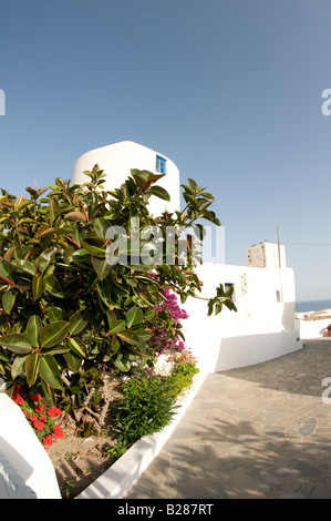 griechische Insel Kykladen-Architektur Haus mit Pflanzen und Blumen Mittelmeer Ansicht Santorini oia Stockfoto