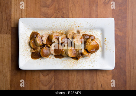 Currywurst-deutsche Wurst-Teller Stockfoto